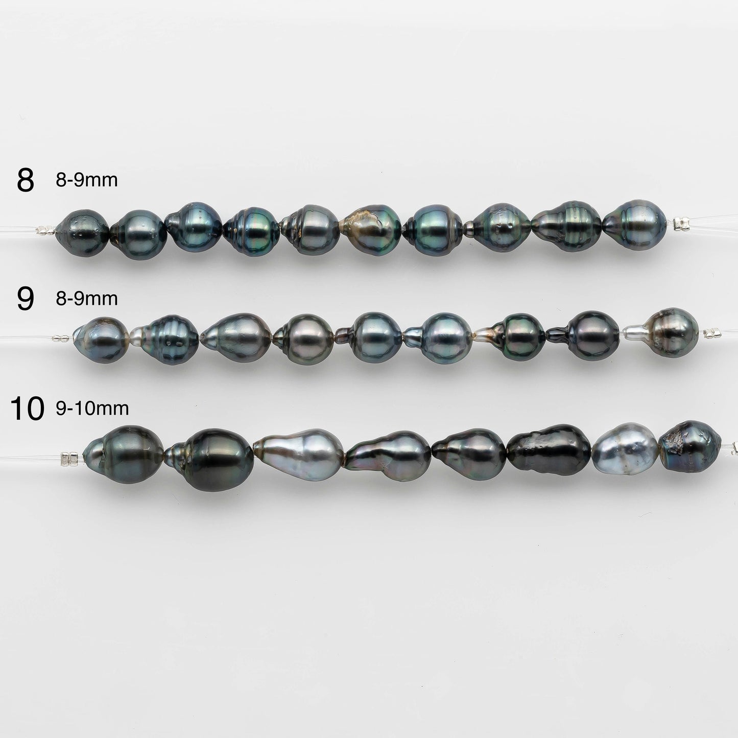 8-10mm Tahitian Pearl in Short Strand with All Natural Color with High Luster for Jewelry Making, SKU# 2061TH