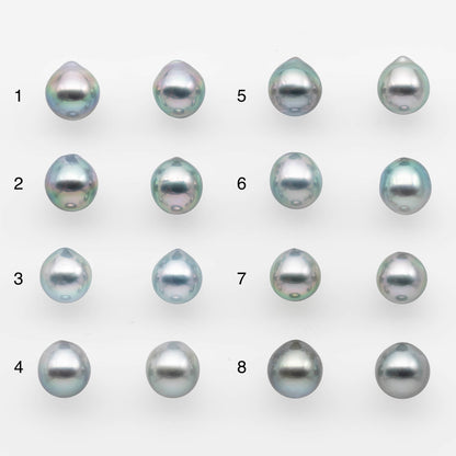 8-9mm Matching Pair Silver Blue Tahitian Pearl with High Luster, Undrilled for Making Earring or Pendant, SKU # 2101TH