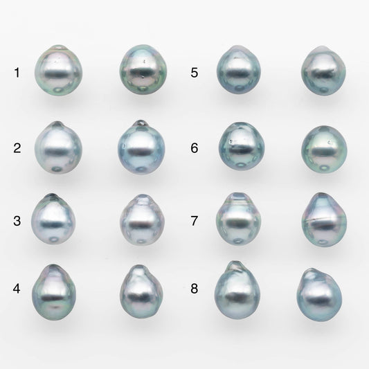 9-10mm Matching Pair Silver Blue Tahitian Pearl with High Luster, Undrilled for Making Earring or Pendant, SKU # 2105TH