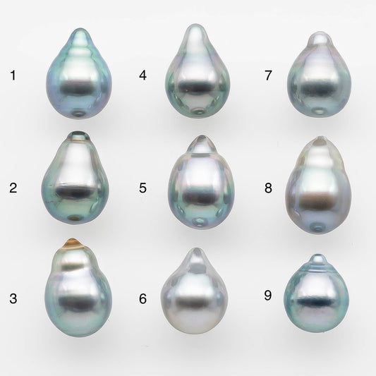 9-10mm Tahitian Pearl Drop with High Luster and Natural Color in Silver Blue, Loose Single Piece Undrilled, SKU # 2116TH