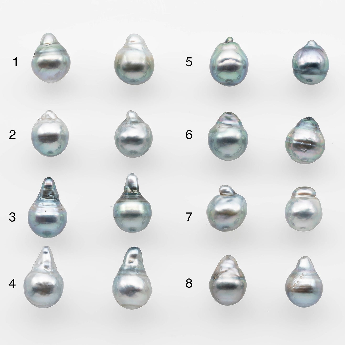 8-9mm Matching Pair Gray Tahitian Pearl with High Luster, Undrilled for Making Earring or Pendant, SKU # 2079TH