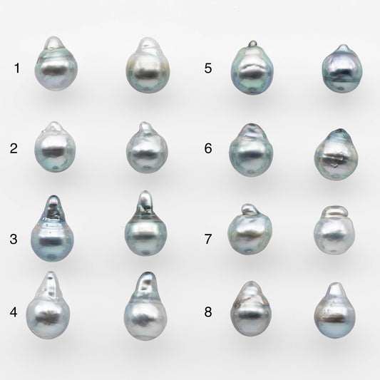 8-9mm Matching Pair Gray Tahitian Pearl with High Luster, Undrilled for Making Earring or Pendant, SKU # 2079TH