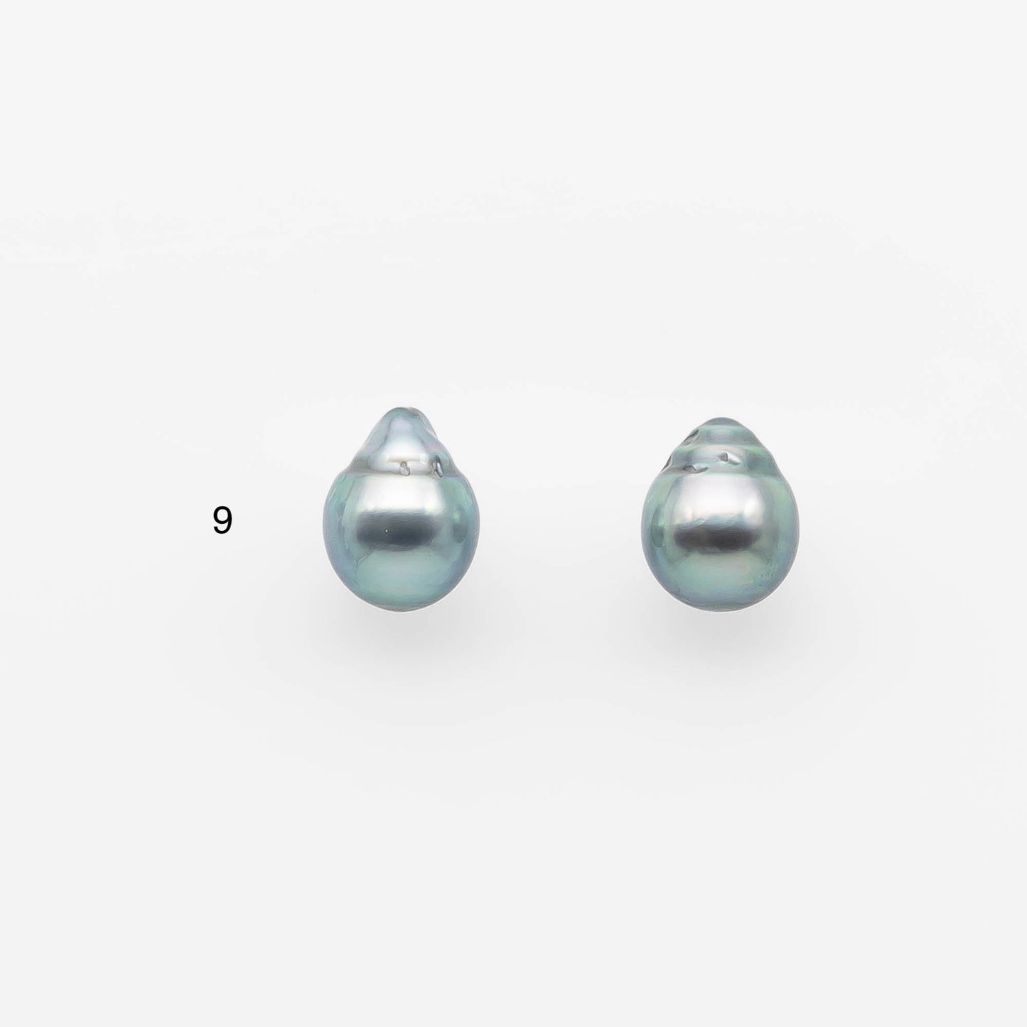 9-10mm Matching Pair Silver Blue Tahitian Pearl with High Luster, Undrilled for Making Earring or Pendant, SKU # 2105TH