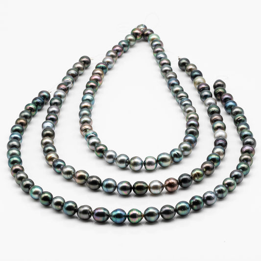 9-10mm Multicolor Tahitian Pearl Bead with High Luster, In Full Strand with Minor Blemishes for Jewelry Making, SKU # 2201TH