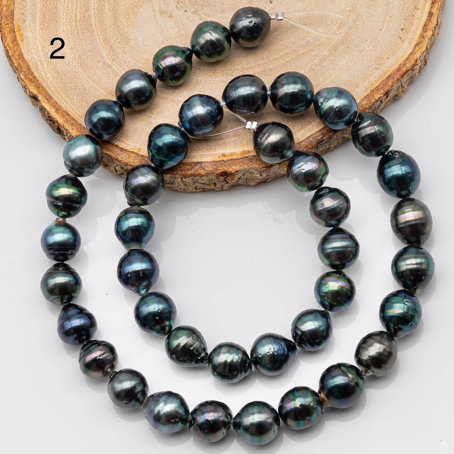 9-10mm Drop Tahitian Pearl in Full Strand with Natural Color and High Luster, For Jewelry Making with Blemishes, SKU # 2202TH