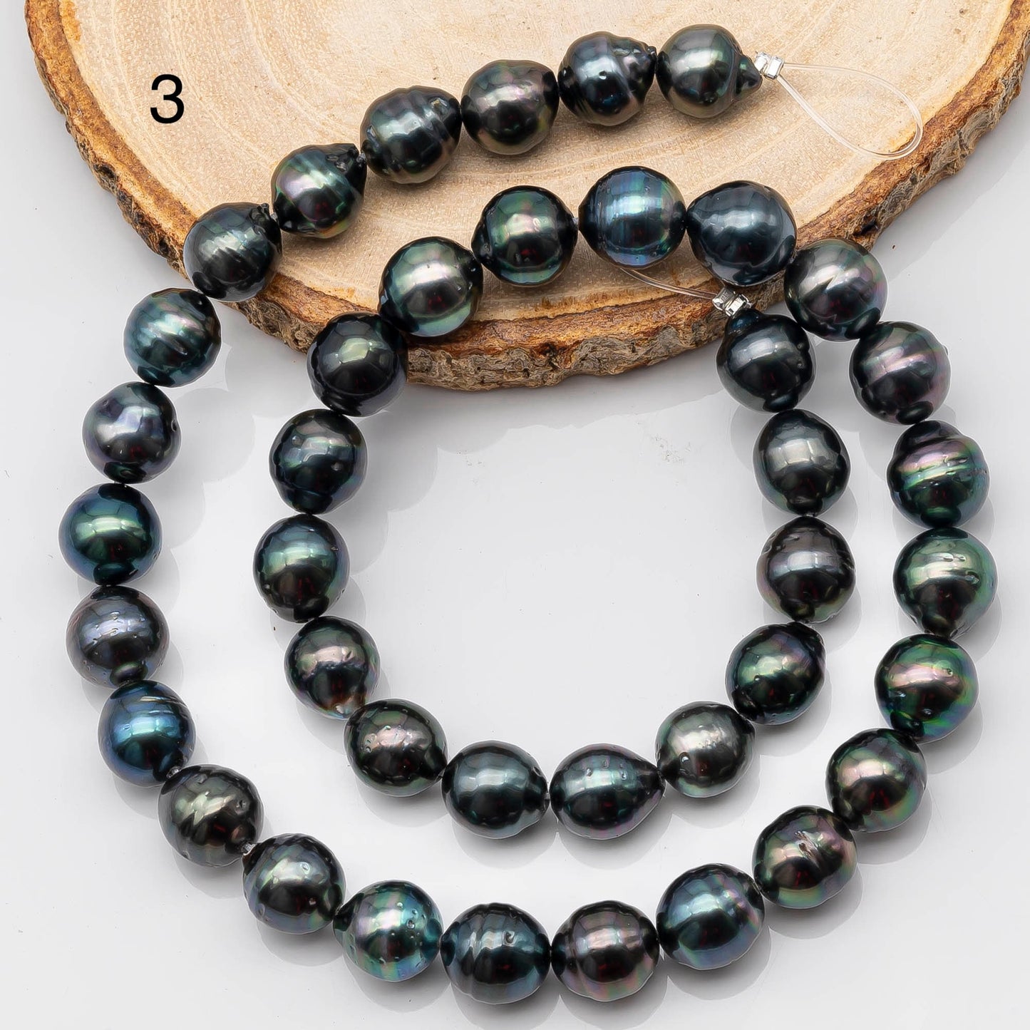 9-10mm Drop Tahitian Pearl in Full Strand with Natural Color and High Luster, For Jewelry Making with Blemishes, SKU # 2202TH