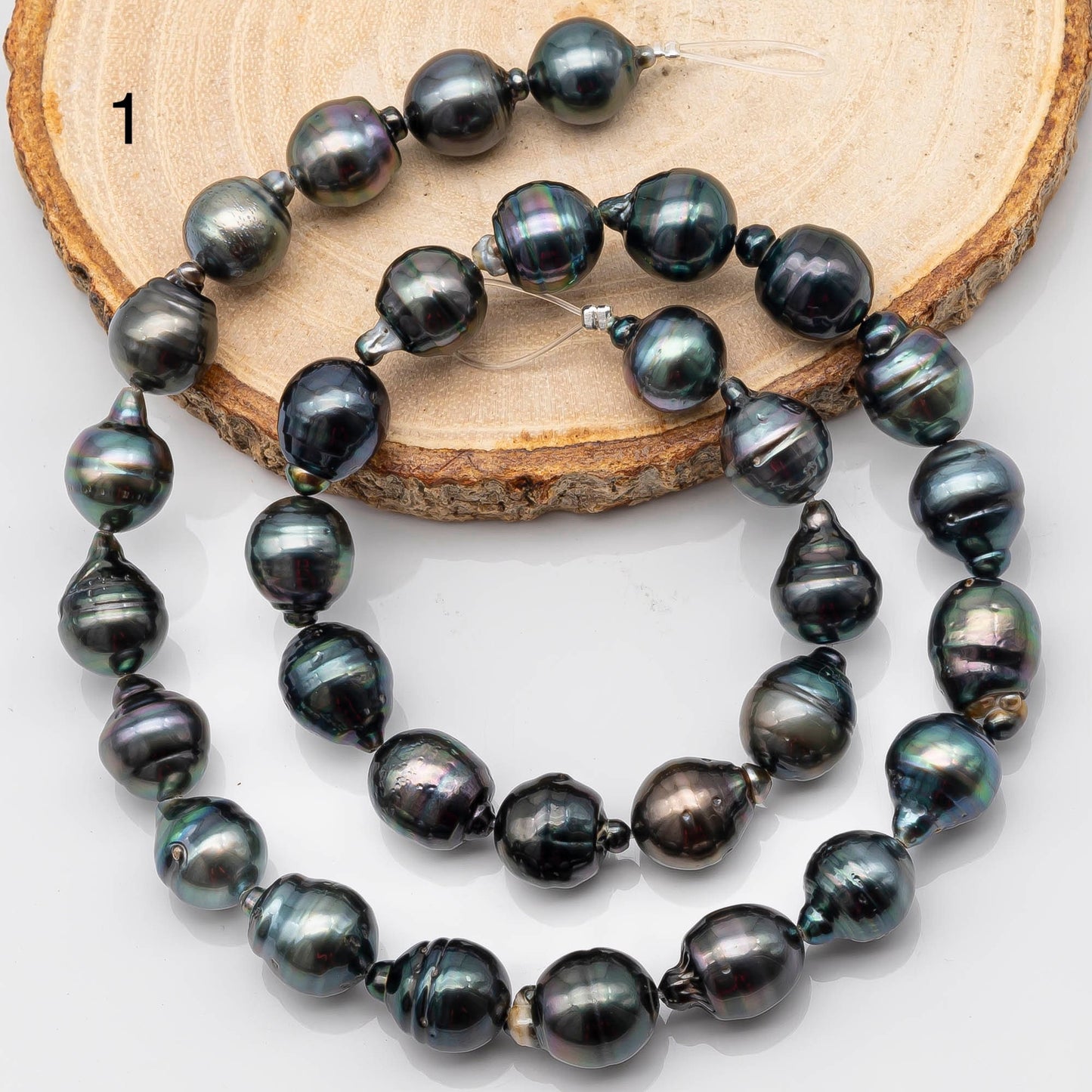 10-11mm Drop Tahitian Pearl in Full Strand with Natural Color and High Luster, For Jewelry Making with Blemishes, SKU # 2205TH