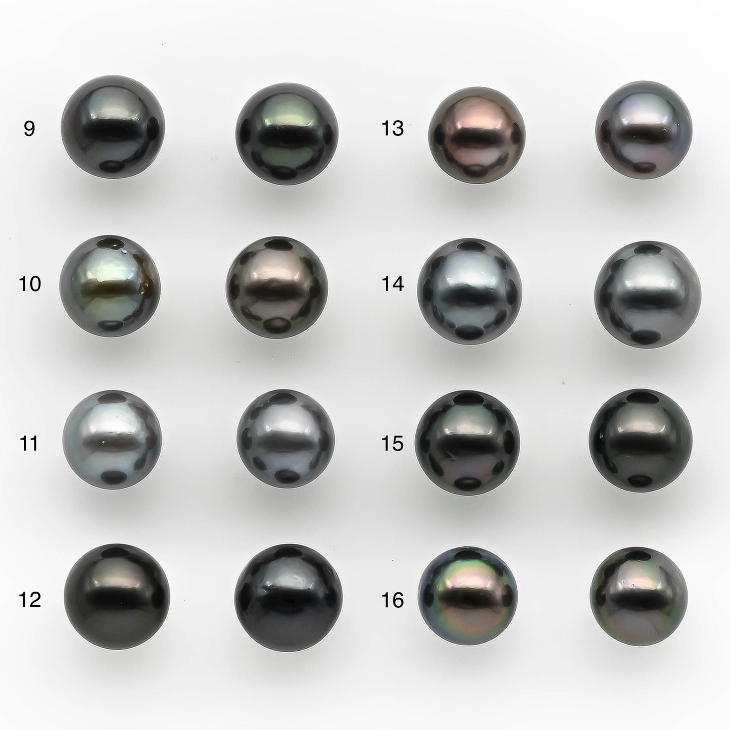 9-10mm Matching Pair Near Round Tahitian Pearl in Amazing Luster with Minor Blemish, Undrilled for Making Earring or Pendant, SKU # 2212TH