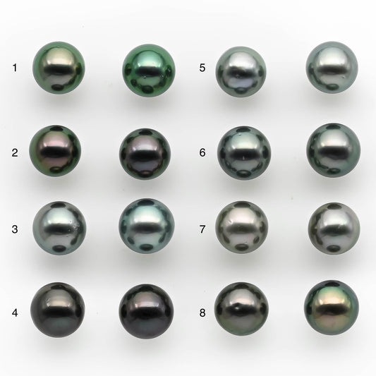 9-10mm Matching Pair Near Round Tahitian Pearl in Amazing Luster with Minor Blemish, Undrilled for Making Earring or Pendant, SKU # 2212TH