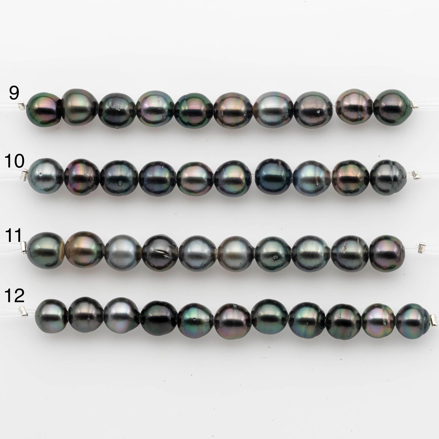 2mm Hole 9-10mm Tahitian Pearls  in Short Strand with All Natural Color with High Luster for Jewelry Making, SKU# 2228TH