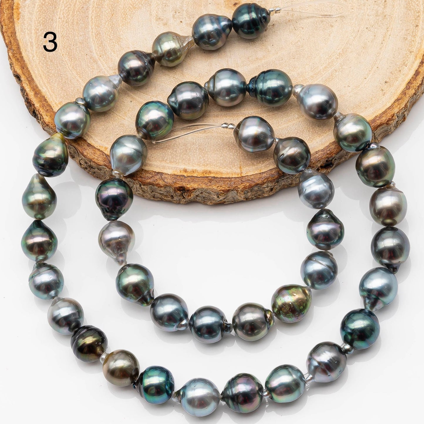 8-9mm Multicolor Drop Tahitian Pearl Bead with High Luster, In Full Strand with Blemishes for Jewelry Making, SKU # 2195TH