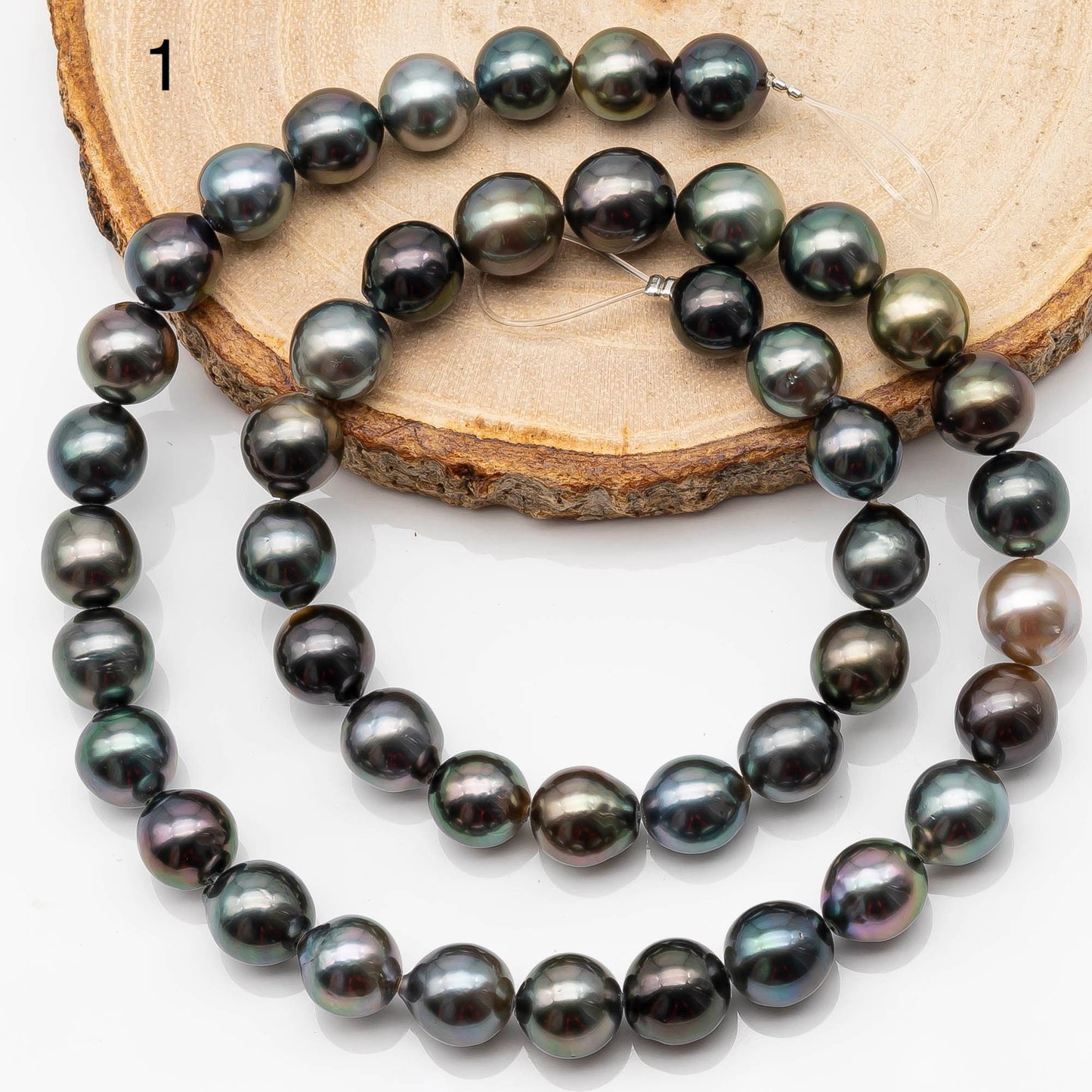 8-9mm Multicolor Near Round Tahitian Pearl Bead with High Luster, In Full Strand with Minor Blemishes for Jewelry Making, SKU # 2197TH