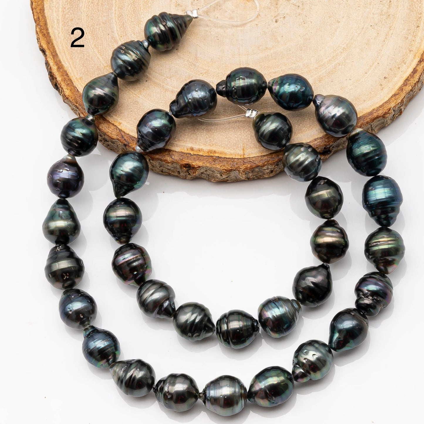 9-10mm Drop Tahitian Pearl in Full Strand with Natural Color and High Luster, For Jewelry Making with Blemishes, SKU # 2198TH