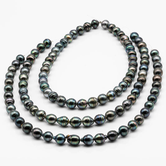 10-11mm Drop Tahitian Pearl in Full Strand with Natural Color and High Luster, For Jewelry Making with Blemishes, SKU # 2205TH