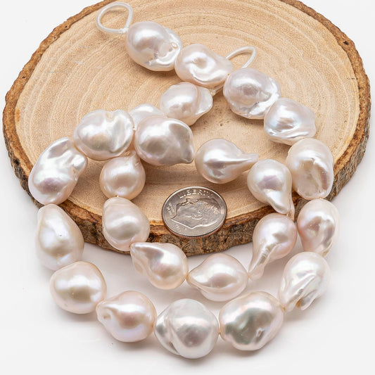 14-16mm Baroque Pearl in White-Color Freshwater Pearl Beads with Nice Luster, Full Strand, SKU# 2210BA