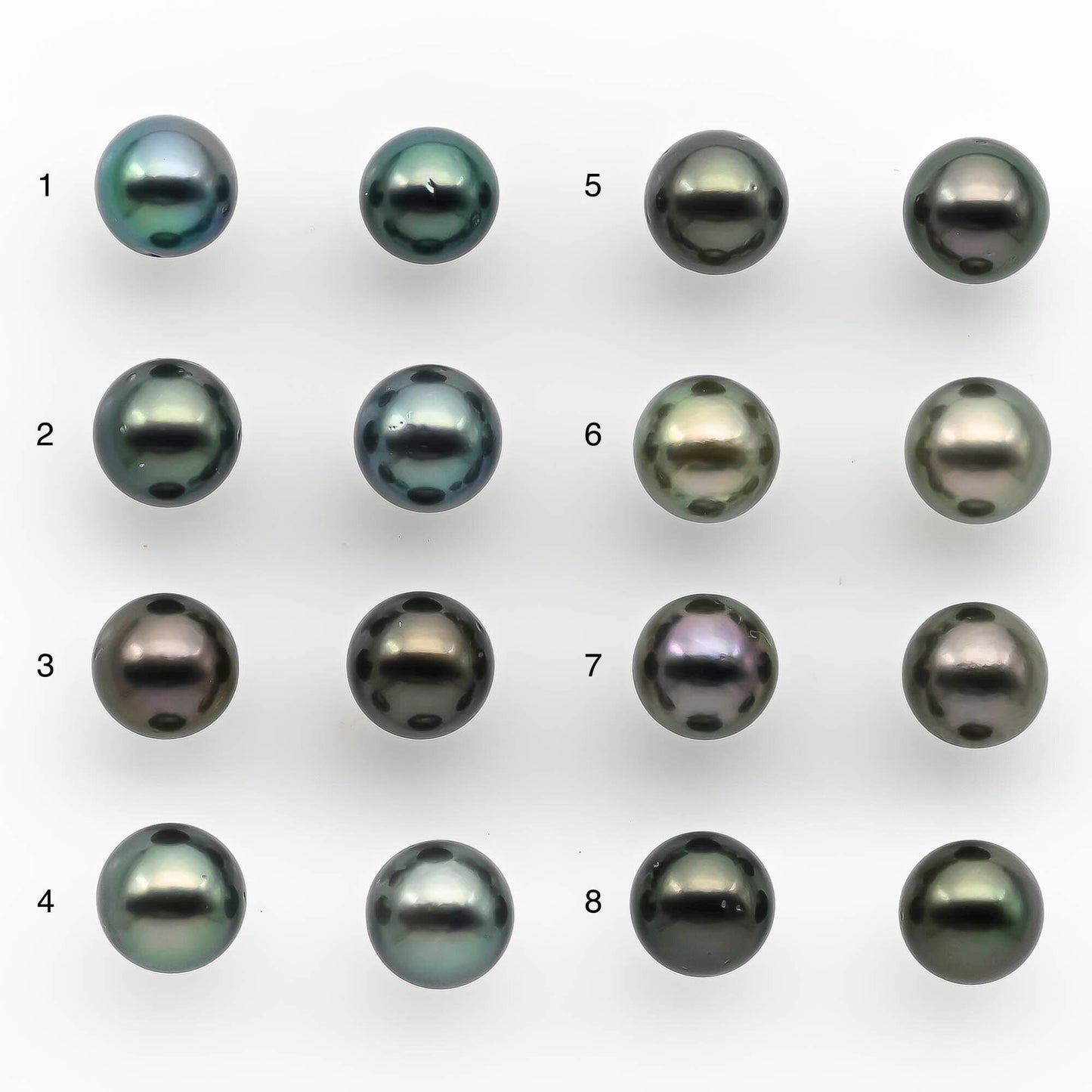 8-9mm Matching Pair Round Tahitian Pearl Loose Undrilled with Minor Blemish and High Luster, For Making Earring, SKU # 2214TH