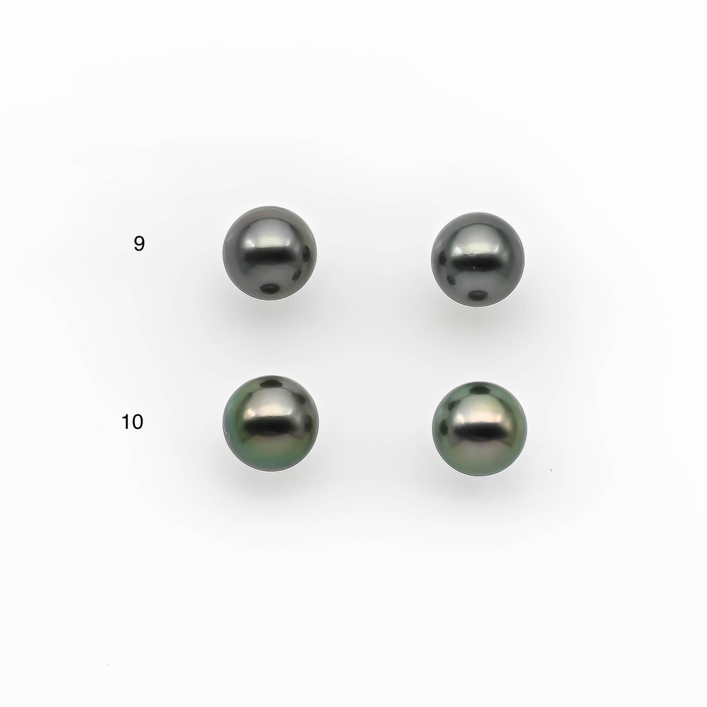 8-9mm Matching Pair Round Tahitian Pearl in Amazing Luster with Minor Blemish, Undrilled for Making Earring or Pendant, SKU #2216TH