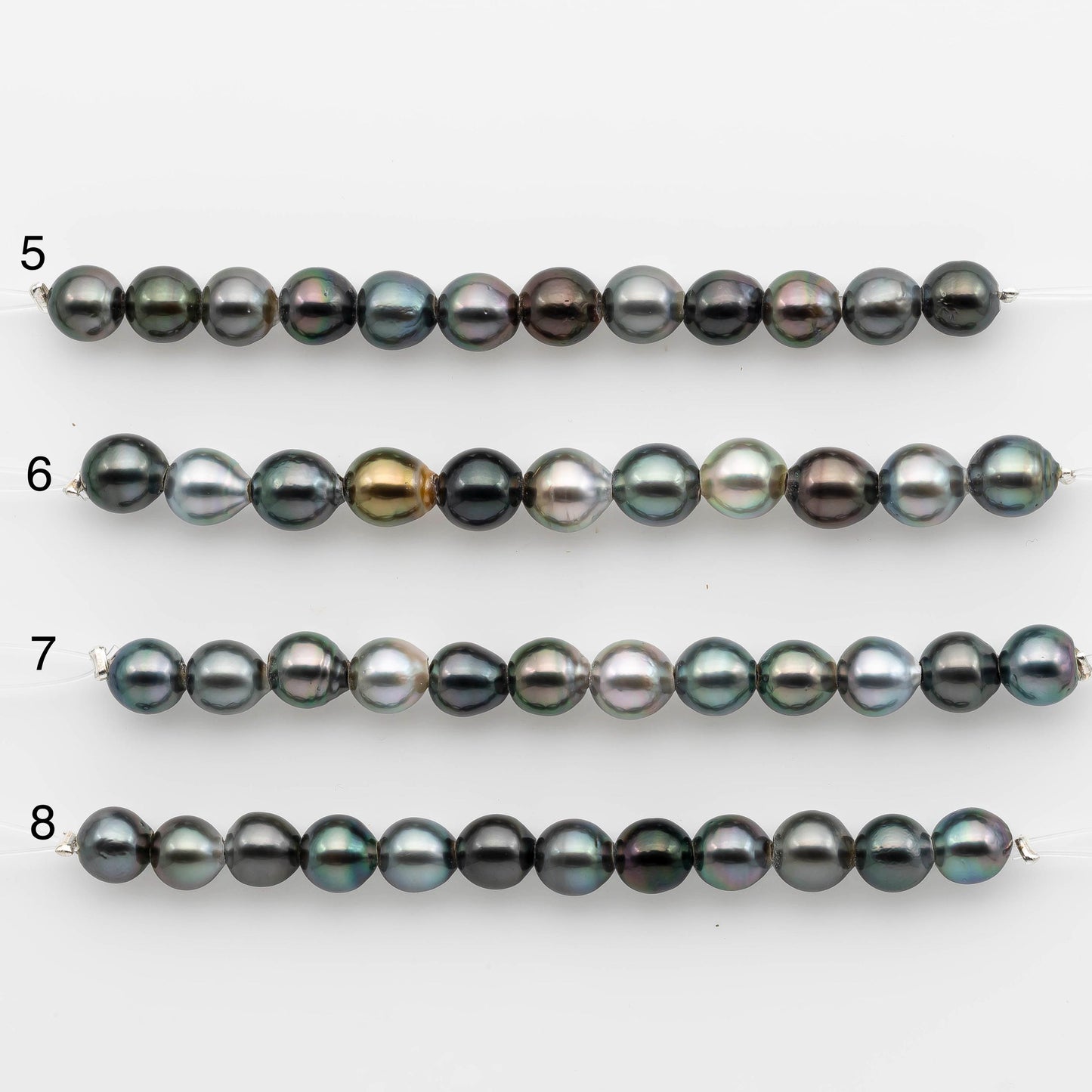 2mm Hole 8-9mm Tahitian Pearls  in Short Strand with All Natural Color with High Luster for Jewelry Making, SKU# 2221TH