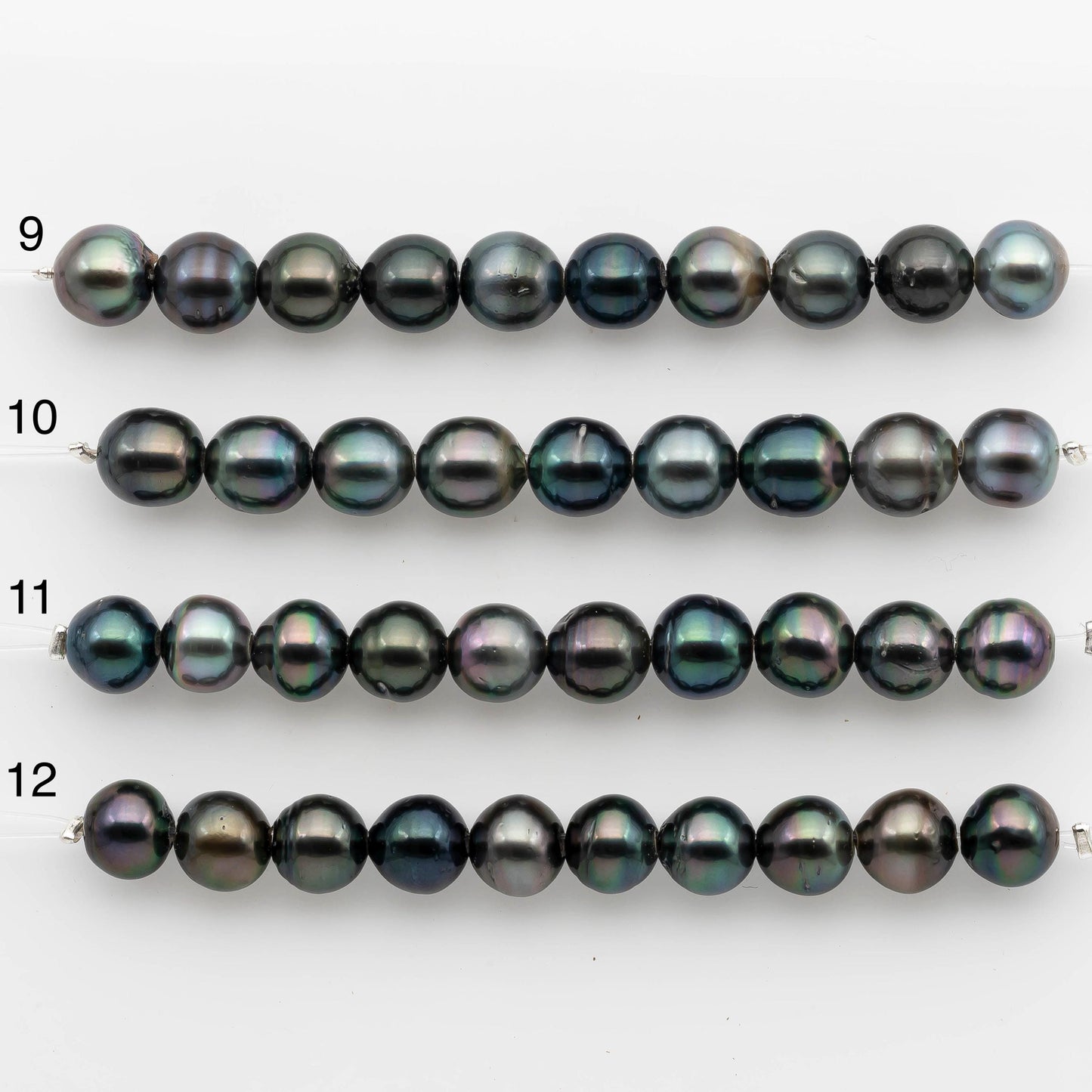 2mm Hole 10-11mm Tahitian Pearls  in Short Strand with All Natural Color with High Luster for Jewelry Making, SKU# 2224TH