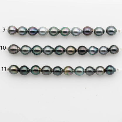2mm Hole 9-10mm Tahitian Pearls  in Short Strand with All Natural Color with High Luster for Jewelry Making, SKU# 2226TH