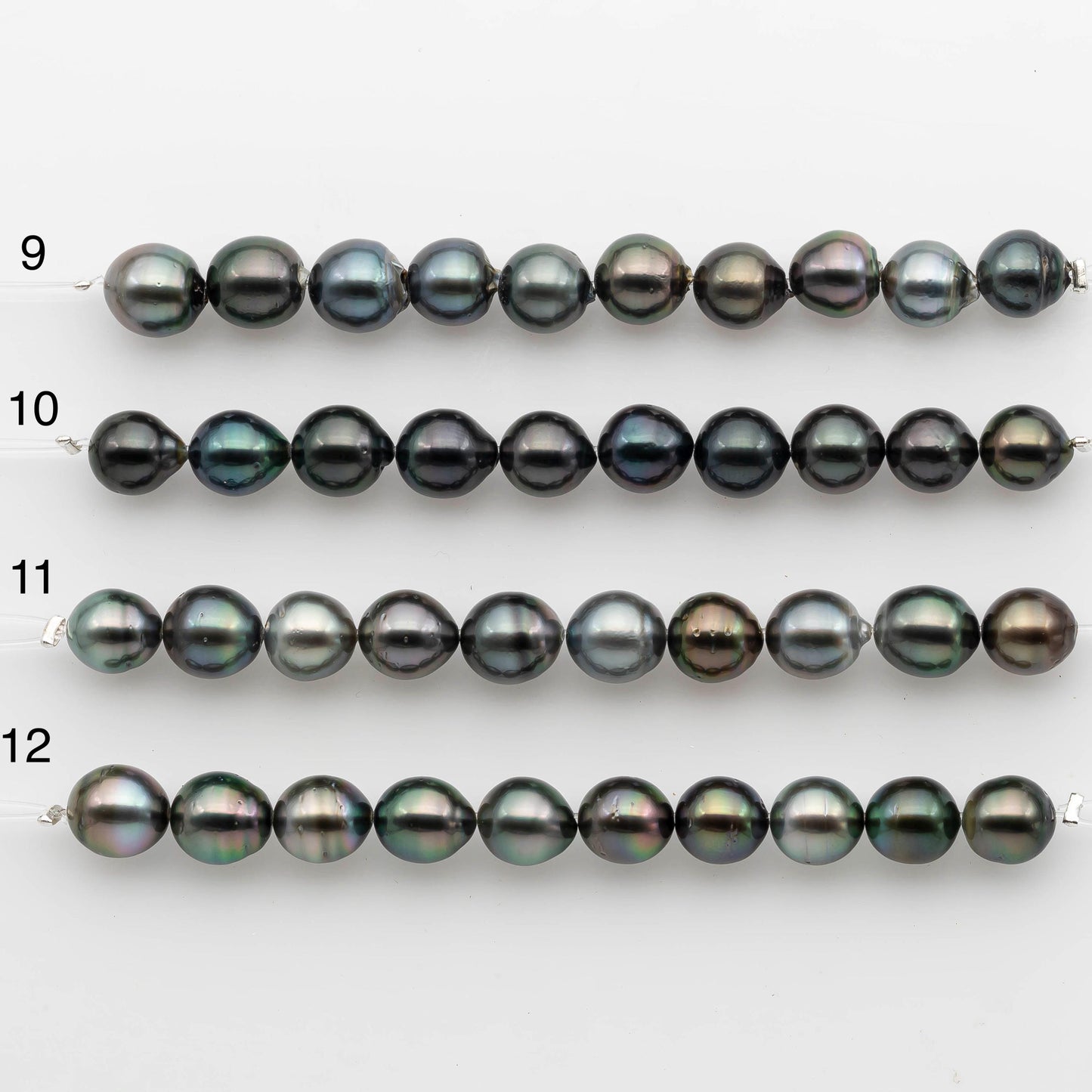 9-10mm Tahitian Pearl in Short Strand with All Natural Color with High Luster for Jewelry Making, SKU# 2240TH