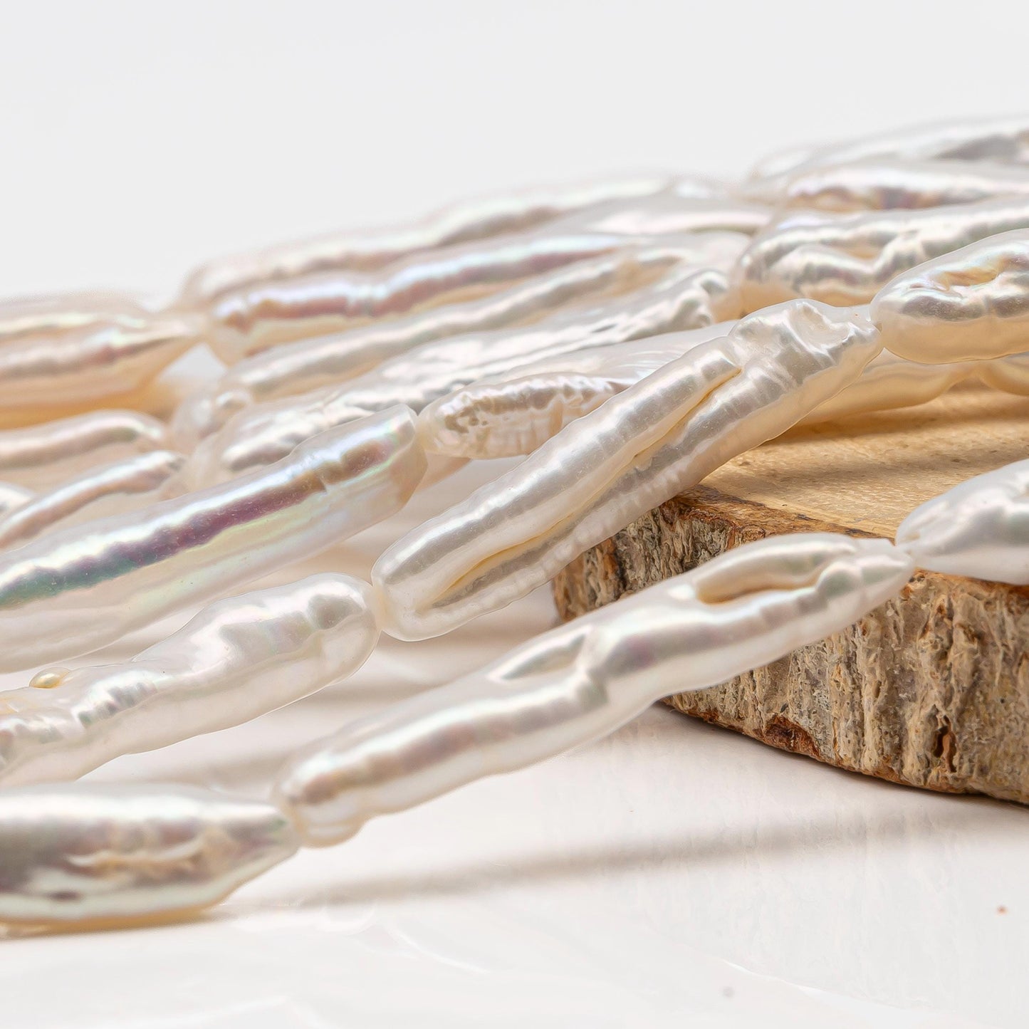 Biwa White Stick Freshwater Pearl with High Luster, Full Strand, SKU#2492FW