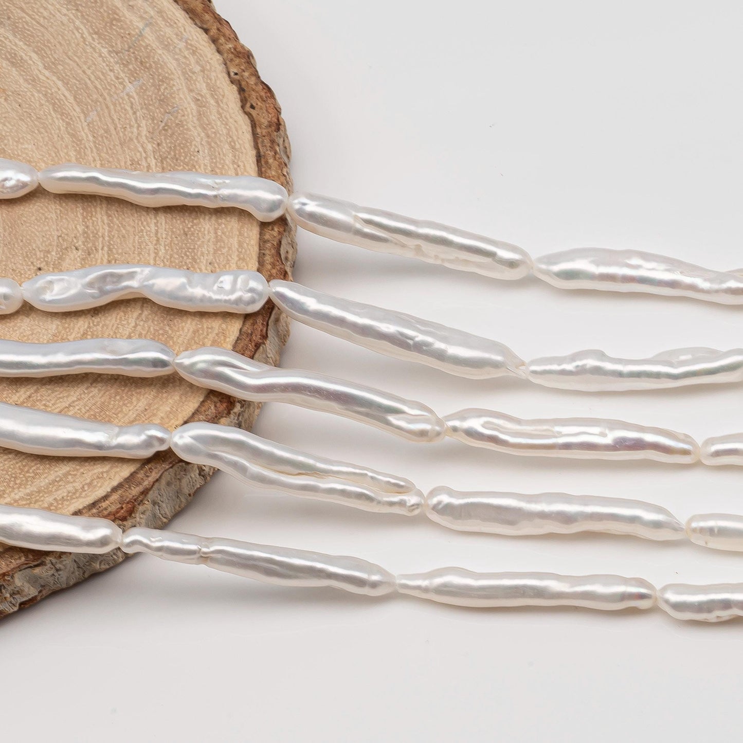 Biwa White Stick Freshwater Pearl with High Luster, Full Strand, SKU#2492FW