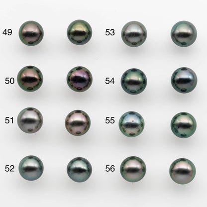 9-10mm Matching Pair Near Round Tahitian Pearl in High Luster, Undrilled for Making Earring or Pendant, SKU # 2540TH