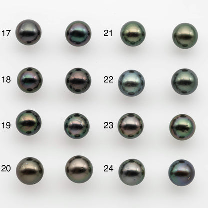 9-10mm Matching Pair Near Round Tahitian Pearl in High Luster, Undrilled for Making Earring or Pendant, SKU # 2541TH