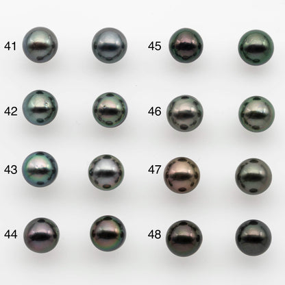 9-10mm Matching Pair Near Round Tahitian Pearl in High Luster, Undrilled for Making Earring or Pendant, SKU # 2541TH
