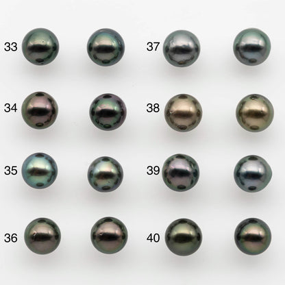 9-10mm Matching Pair Near Round Tahitian Pearl in High Luster, Undrilled for Making Earring or Pendant, SKU # 2541TH