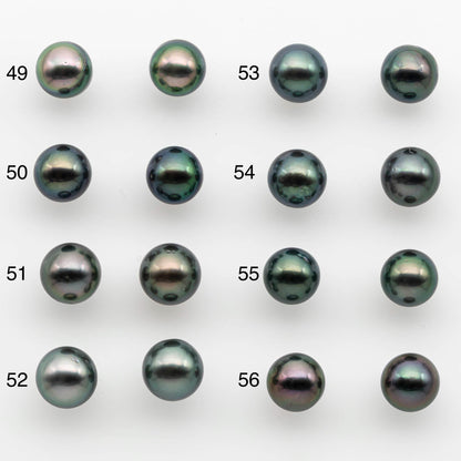 9-10mm Matching Pair Near Round Tahitian Pearl in High Luster, Undrilled for Making Earring or Pendant, SKU # 2541TH