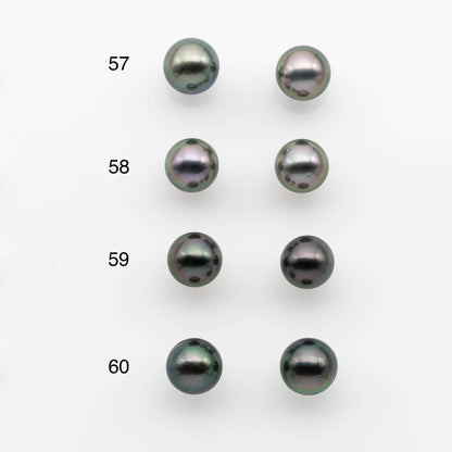 9-10mm Matching Pair Near Round Tahitian Pearl in High Luster, Undrilled for Making Earring or Pendant, SKU # 2541TH