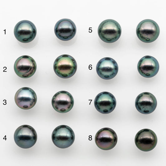 10-11mm Matching Pair Near Round Tahitian Pearl in High Luster, Undrilled for Making Earring or Pendant, SKU # 2542TH