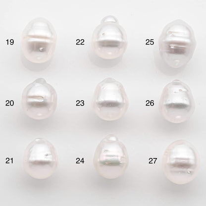 9-10mm Drop South Sea Pearl with High Luster and Natural White Color with Minor Blemish, Loose Single Pice Undrilled, SKU # 2547SS