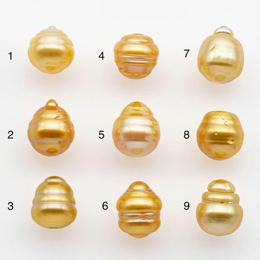 9-10mm South Sea Pearl, Gold Drop Single Piece Nondrilled with High Luster and Minor Blemishes for Jewelry Making, SKU # 2552GS