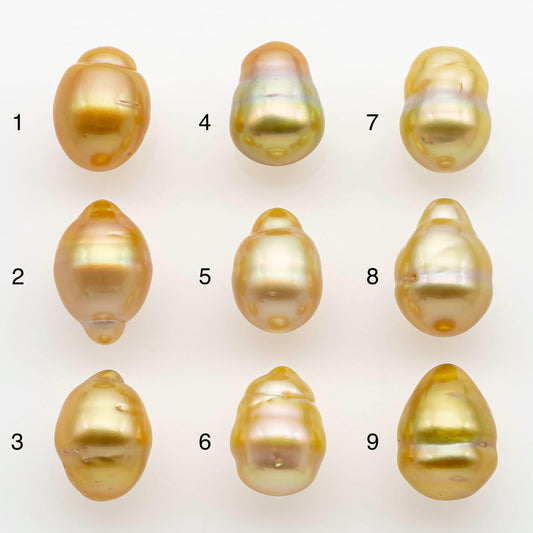 9-10mm South Sea Pearl, Gold Drop Single Piece Nondrilled with High Luster and Minor Blemishes for Jewelry Making, SKU # 2553GS