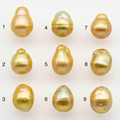 9-10mm South Sea Pearl, Gold Drop Single Piece Nondrilled with High Luster and Minor Blemishes for Jewelry Making, SKU # 2554GS