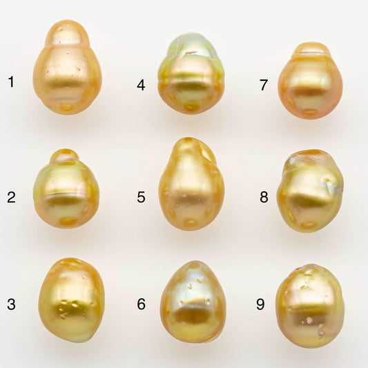 9-10mm South Sea Pearl, Gold Drop Single Piece Nondrilled with High Luster and Minor Blemishes for Jewelry Making, SKU # 2554GS