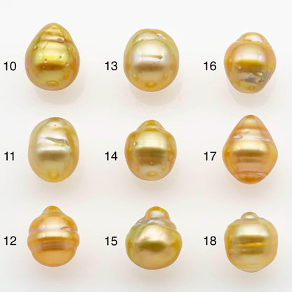 9-10mm South Sea Pearl, Gold Drop Single Piece Nondrilled with High Luster and Minor Blemishes for Jewelry Making, SKU # 2554GS
