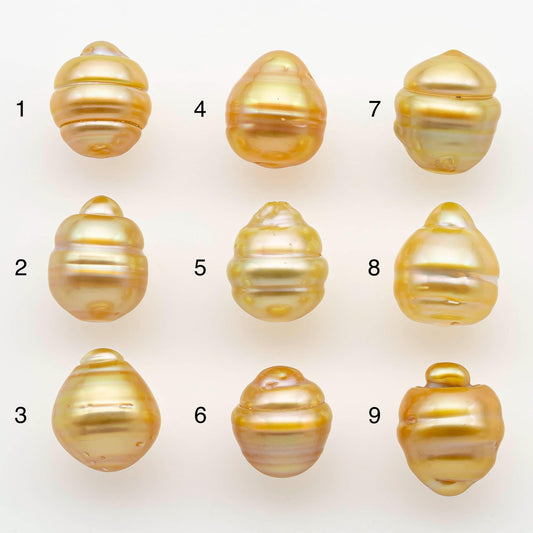 10-11mm South Sea Pearl, Gold Drop Single Piece Nondrilled with High Luster and Minor Blemishes for Jewelry Making, SKU # 2557GS