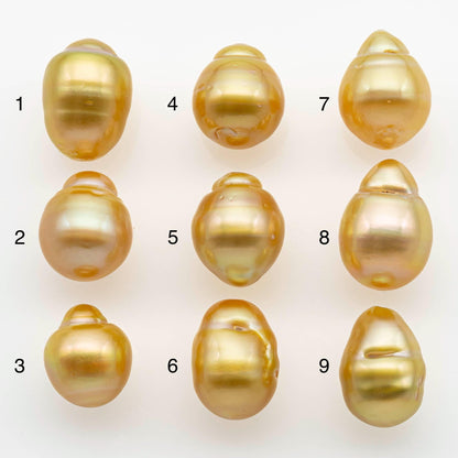 10-11mm South Sea Pearl, Gold Drop Single Piece Nondrilled with High Luster and Minor Blemishes for Jewelry Making, SKU # 2562GS