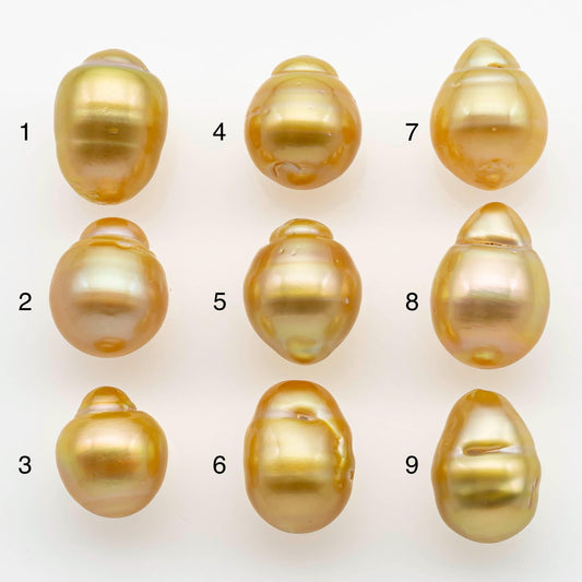 10-11mm South Sea Pearl, Gold Drop Single Piece Nondrilled with High Luster and Minor Blemishes for Jewelry Making, SKU # 2562GS
