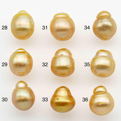 10-11mm South Sea Pearl, Gold Drop Single Piece Nondrilled with High Luster and Minor Blemishes for Jewelry Making, SKU # 2562GS
