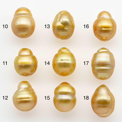 10-11mm South Sea Pearl, Gold Drop Single Piece Nondrilled with High Luster and Minor Blemishes for Jewelry Making, SKU # 2563GS
