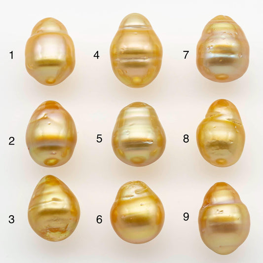 10-11mm South Sea Pearl, Gold Drop Single Piece Nondrilled with High Luster and Minor Blemishes for Jewelry Making, SKU # 2563GS