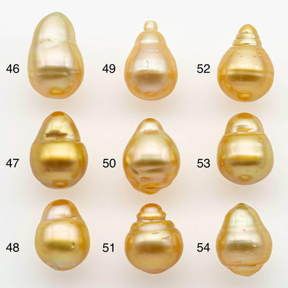10-11mm South Sea Pearl, Gold Drop Single Piece Nondrilled with High Luster and Minor Blemishes for Jewelry Making, SKU # 2563GS
