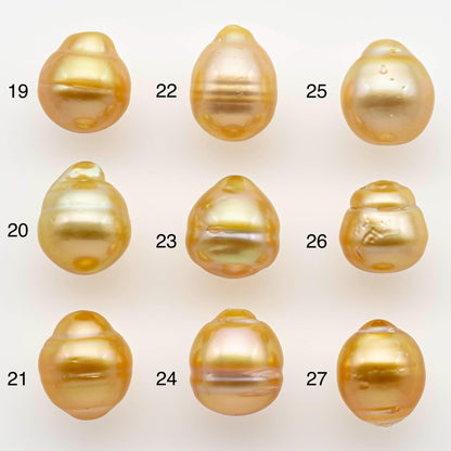 10-11mm South Sea Pearl, Gold Drop Single Piece Nondrilled with High Luster and Minor Blemishes for Jewelry Making, SKU # 2564GS