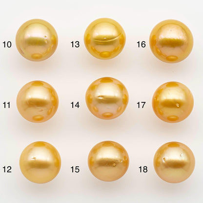 12-13mm South Sea Pearl, Gold Round Single Piece Nondrilled with High Luster and Minor Blemishes for Jewelry Making, SKU # 2570GS