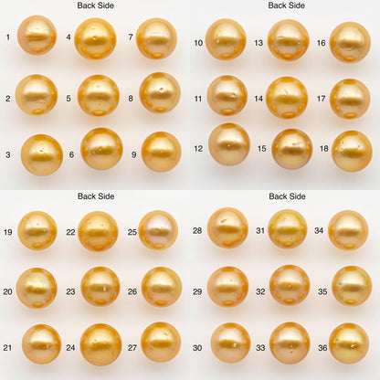 13-14mm South Sea Pearl, Gold Round Single Piece Nondrilled with High Luster and Minor Blemishes for Jewelry Making, SKU # 2572GS
